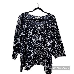 Jones New York 1X 100% Cotton Floral Button Down Blouse Boho